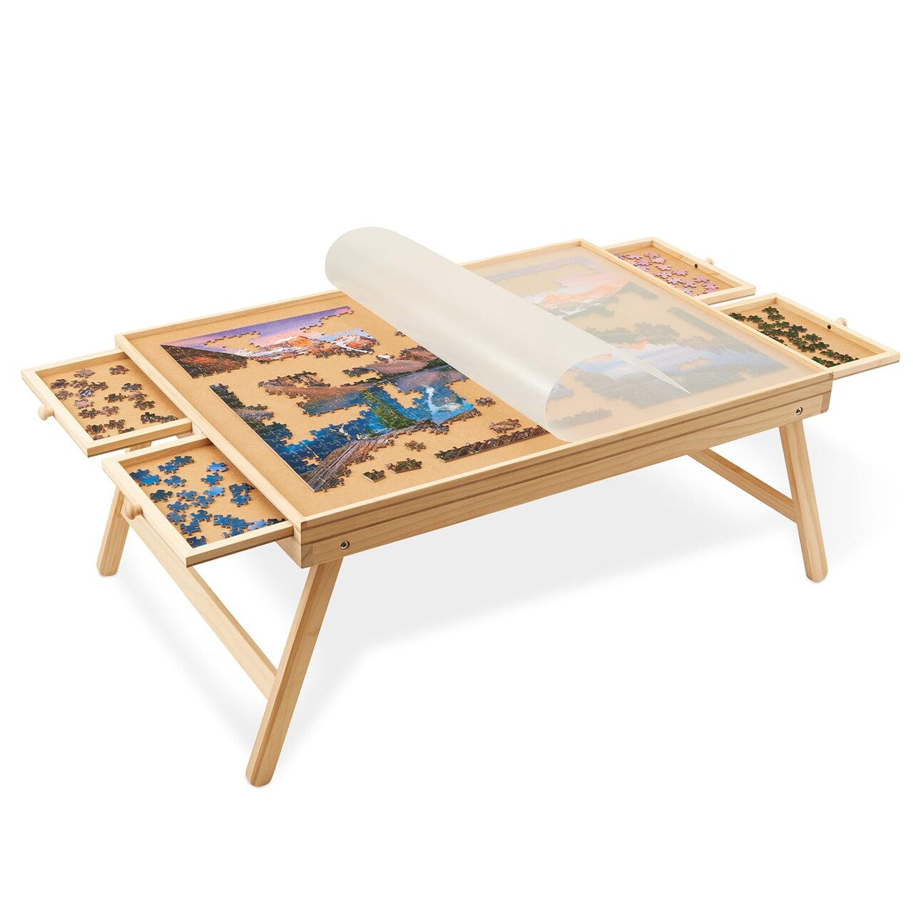 Jumbl Puzzle Board with Drawers, Foldable Legs & Cover - Wooden Jigsaw Puzzle Table